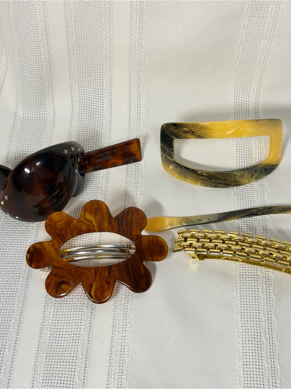 Lot of 4 Tortoise Pattern Gold Rectangle Hair Barrette Bun Clips vintage